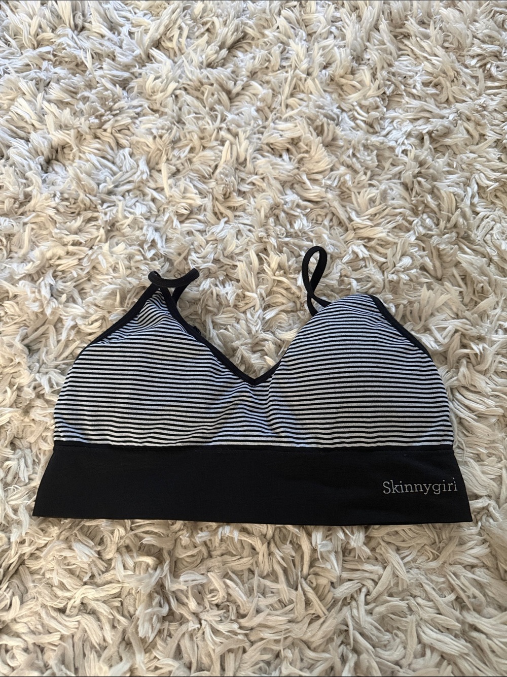 Skinnygirl Black and White Striped sports bra